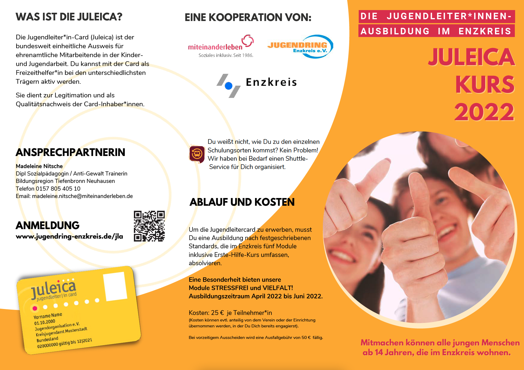 Jugendring Enzkreis - Flyer zur JULEICA-Grundausbildung 2022