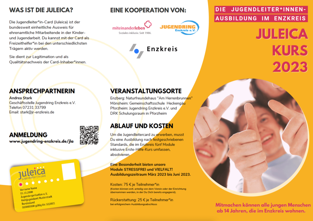 Jugendring Enzkreis - Flyer zur JULEICA-Grundausbildung 2023